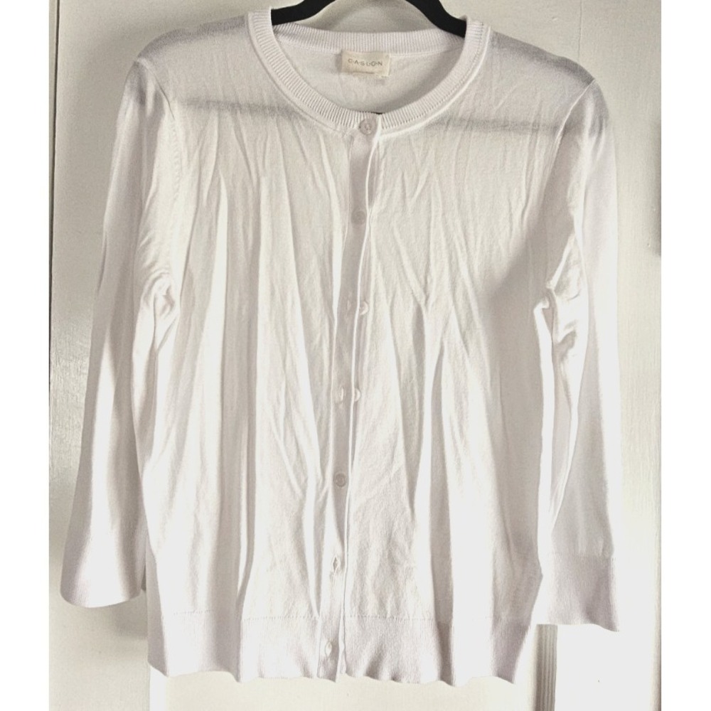 C.A.S.L.O.N white Lenzing Ecovero Viscose blend crewneck‎ knit cardigan Sz S